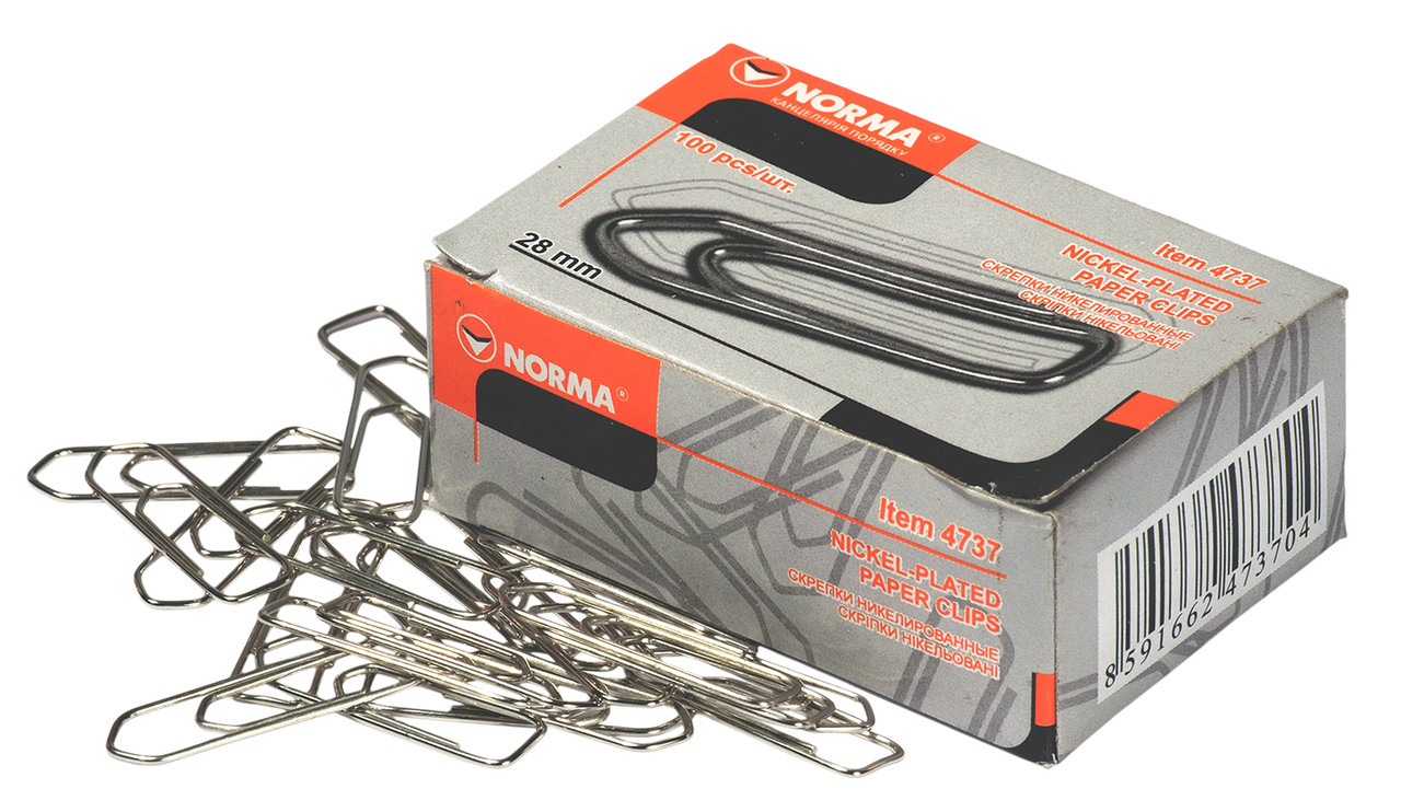 Скріпки NORMA (4737N), 28 мм, п'ятикутні, нікельовані, 100 шт.